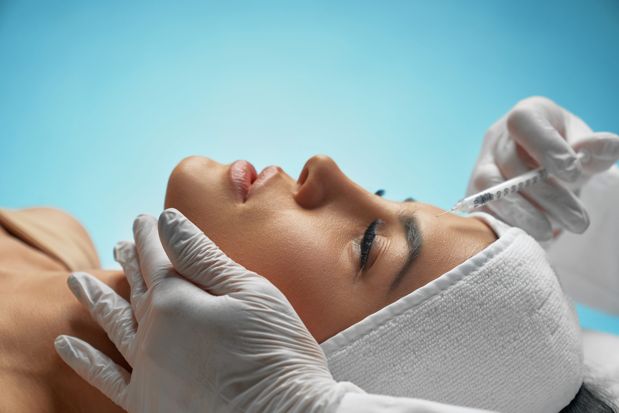 cosmetic botox injection female forehead scaled